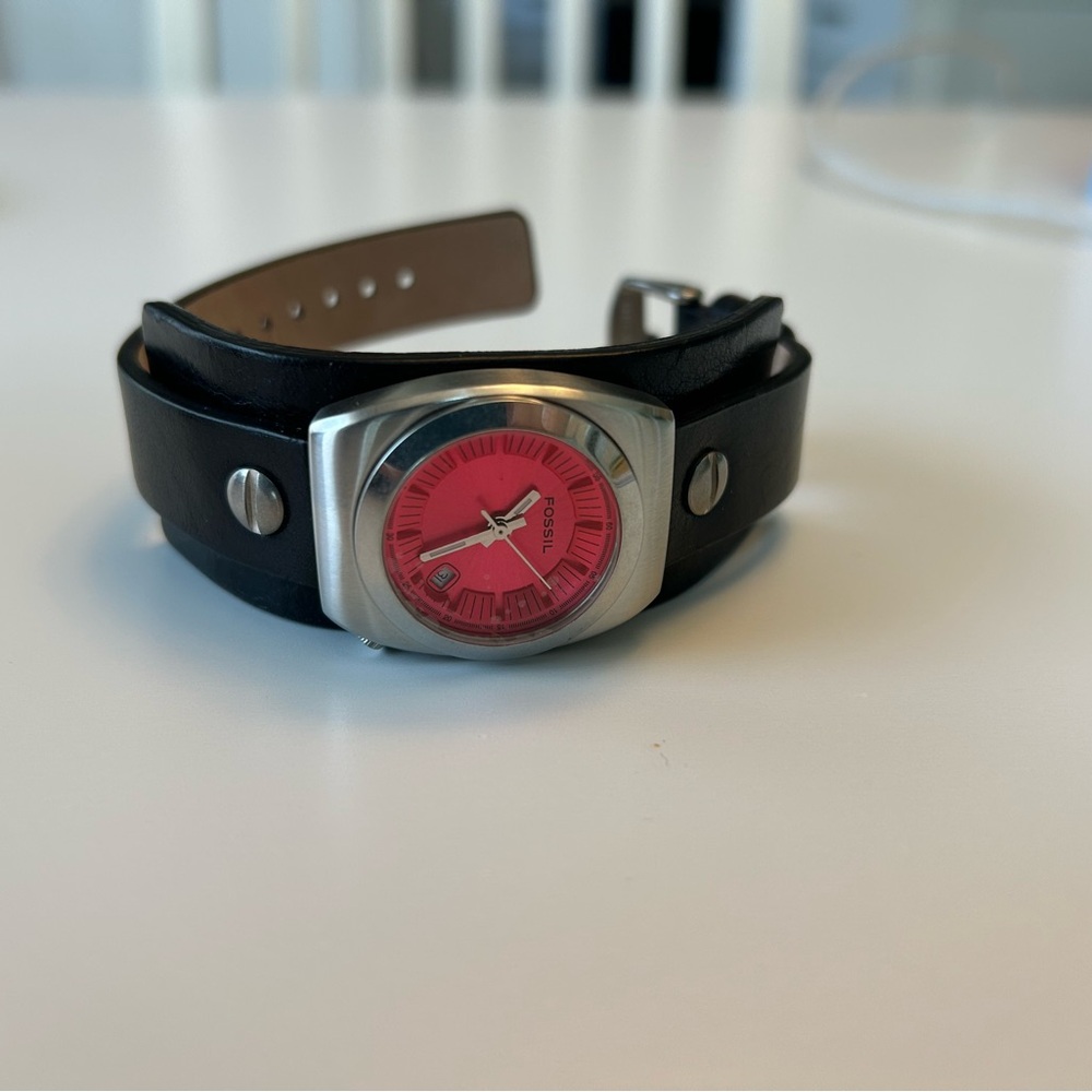 Fossil women’s black leather watch